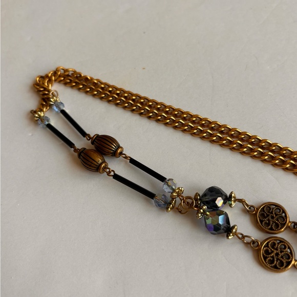Blue beaded stations necklace / gold tone/ measures 39 in total length/ vintage - Picture 8 of 8